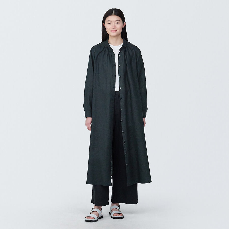 Women's Washed linen L/S dressBlackXS