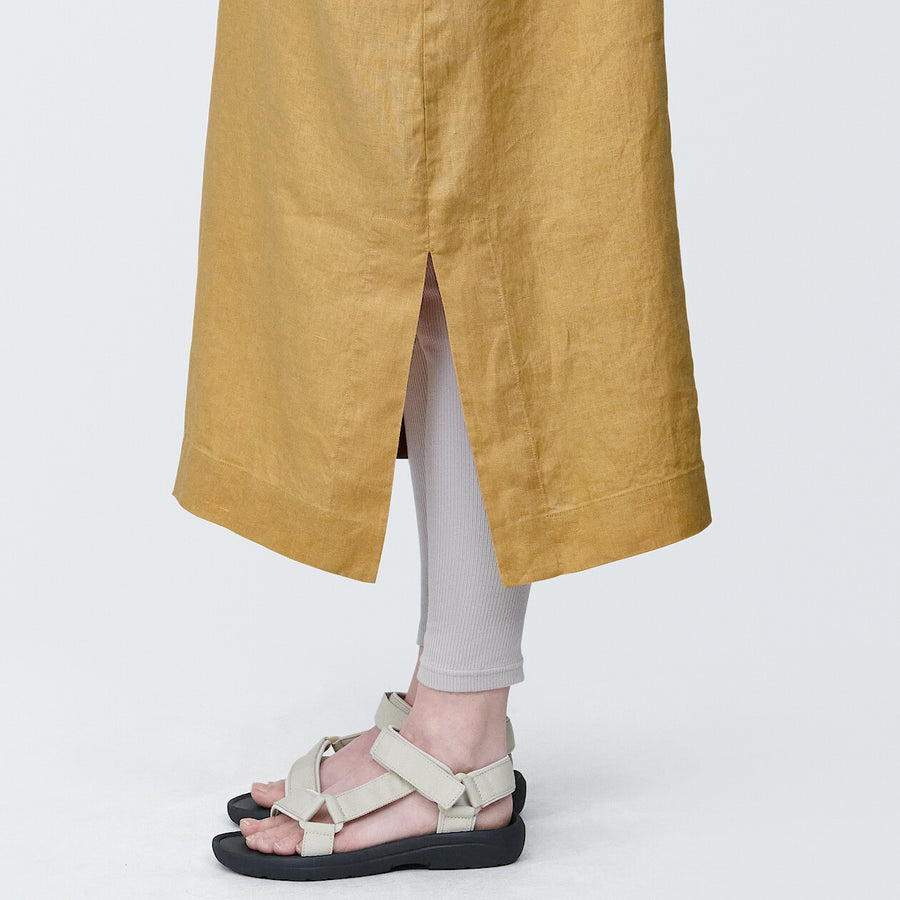 Women's Washed linen Skipper collar S/S dressSmoky yellowXS