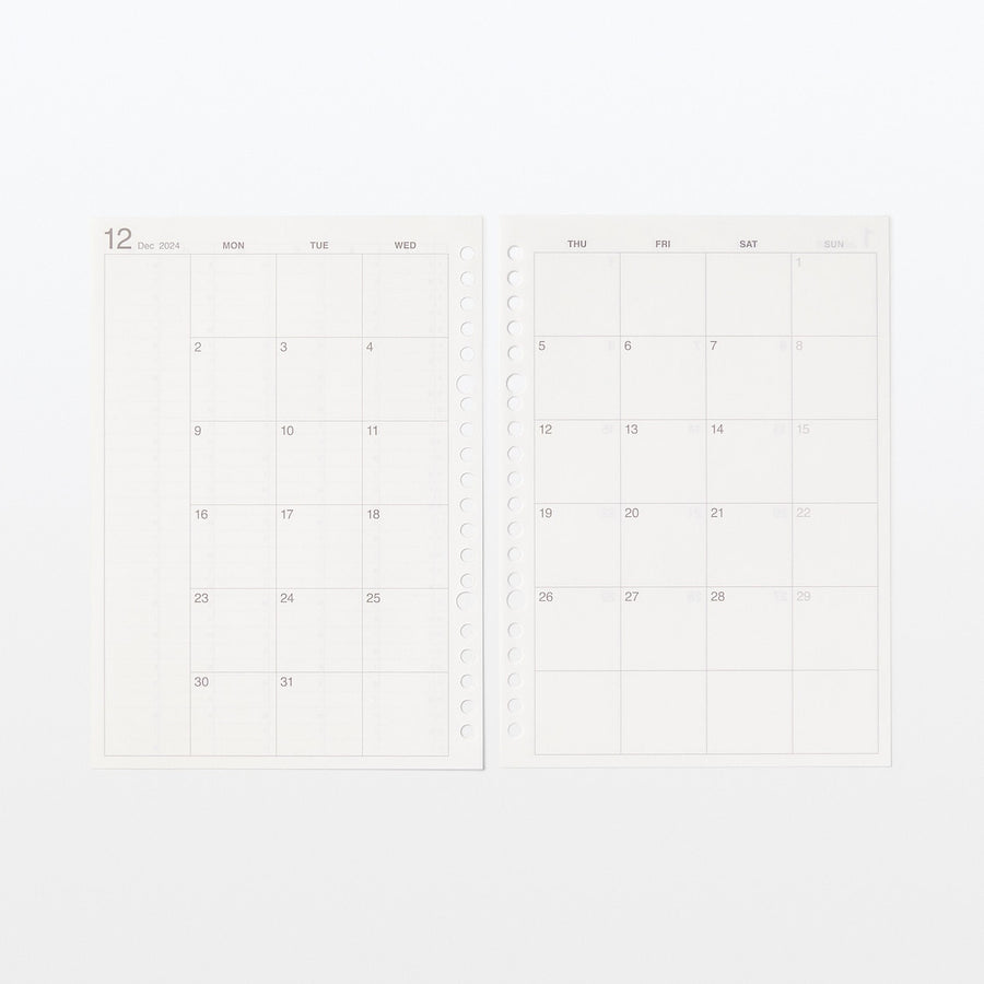 Loose leaf papers Refill Monthly planner Dec. 2024 start