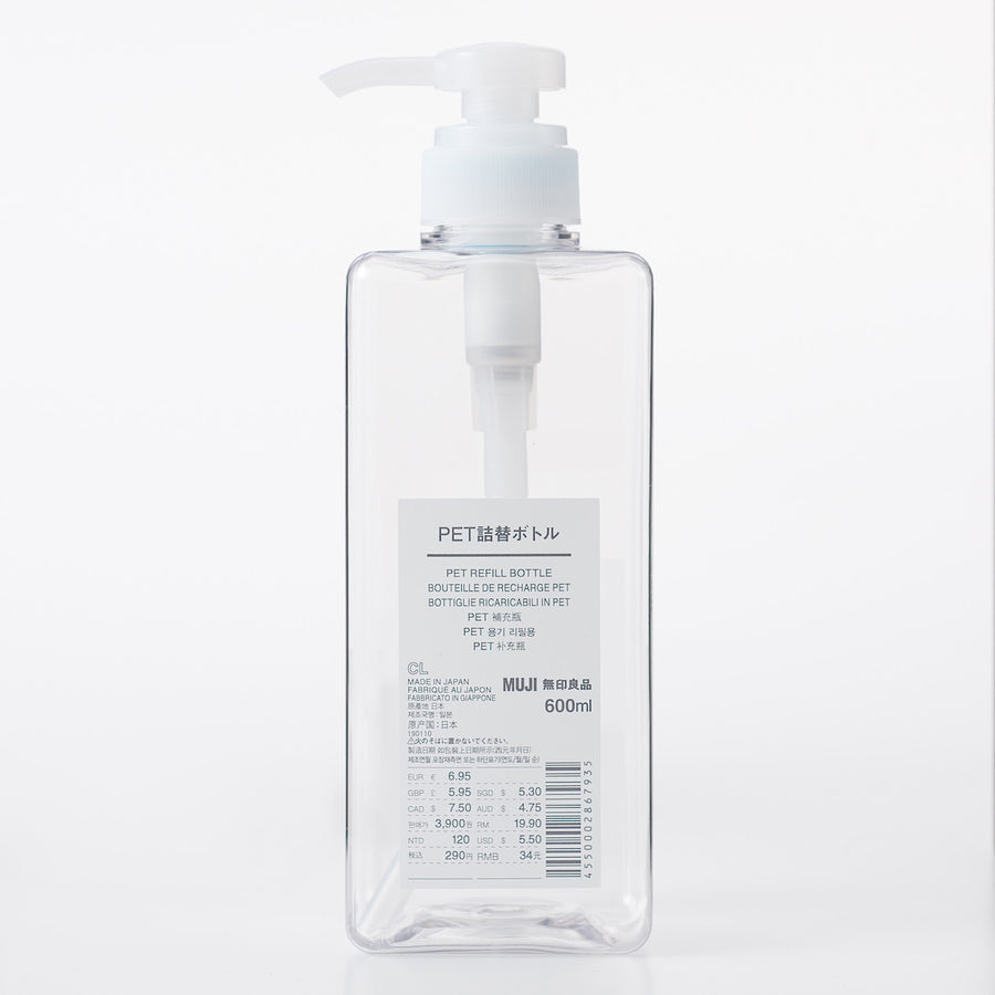 PET Pump Refill Bottle - Clear (600ml)