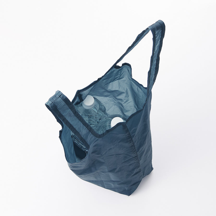 Nylon Shoulder Shopping Bag - Navy