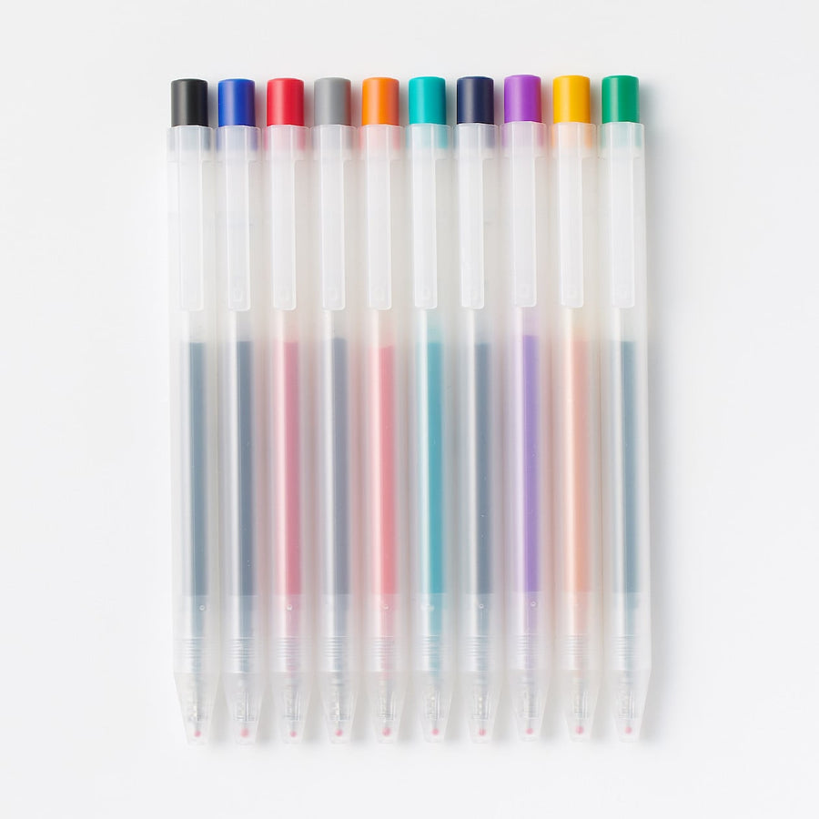 Smooth Gel Ink Ballpoint Pen Set - Knock Type Assorted Colours (10 Pack)