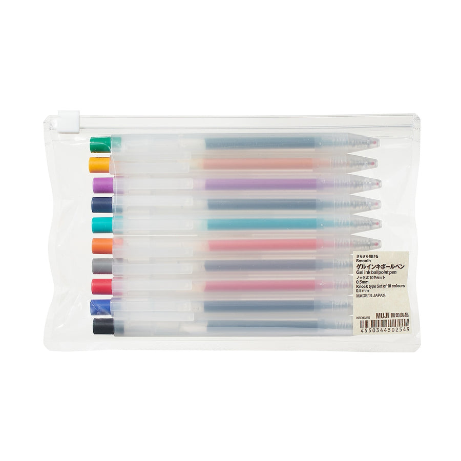 Smooth Gel Ink Ball Point Pen Knock Type - Assorted Colours (10 Pack)