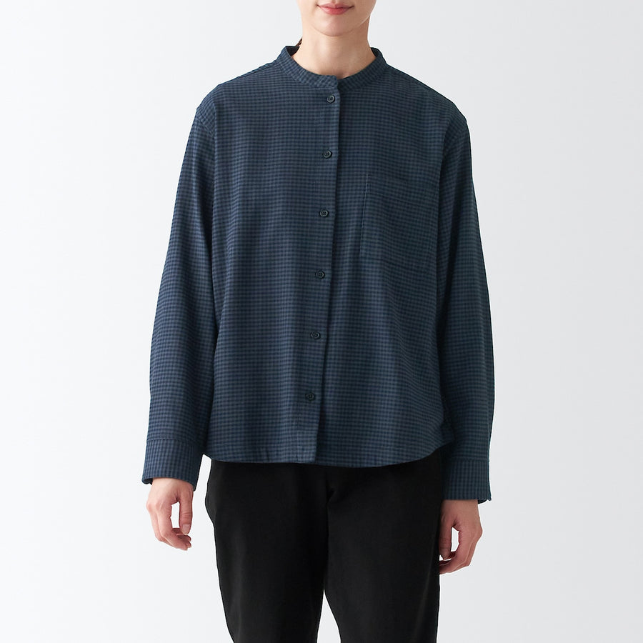 Flannel Stand Collar Long Sleeve Shirt